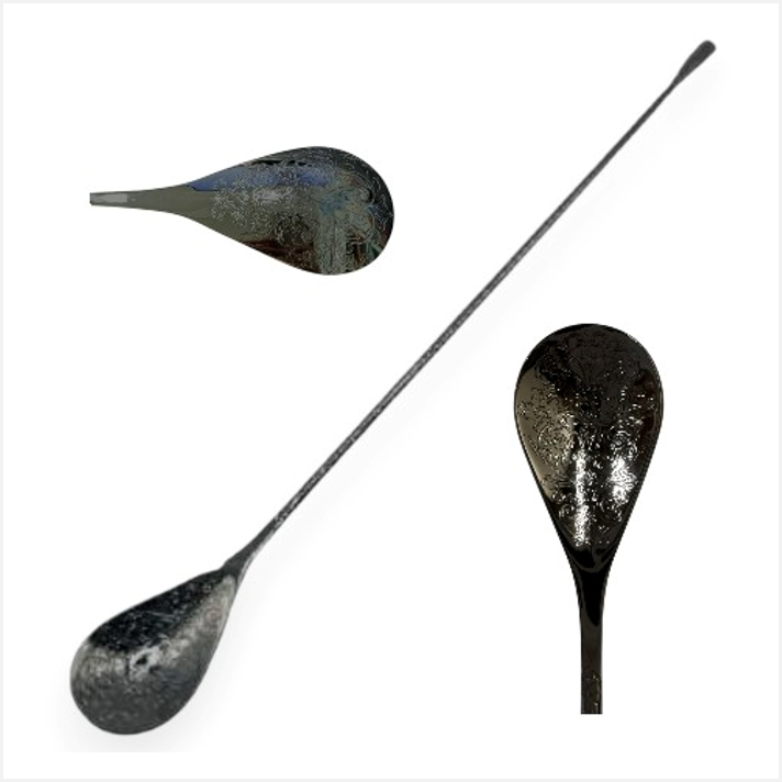 Cuchara Gota de Lagrima Tallada Floral Gun Metal 30cm